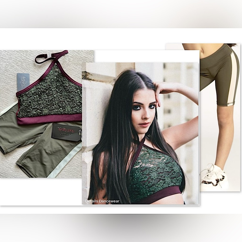 🫒Details Dance Wear Crop Top in Olive Green & Tiger Friday Biker Shorts NWT